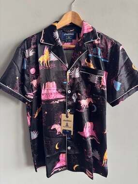 Chubbies "The Pony Dream" Satin Pajama Shirt NWT Men's Size Small Black Neon Pin